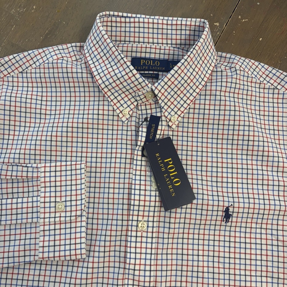 Polo Ralph Lauren Button Down Gingham Plaid Pony Classic Mens Large Stretch New